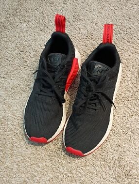 adidas Black & Red Men's Knit Sneaker with White Midsole